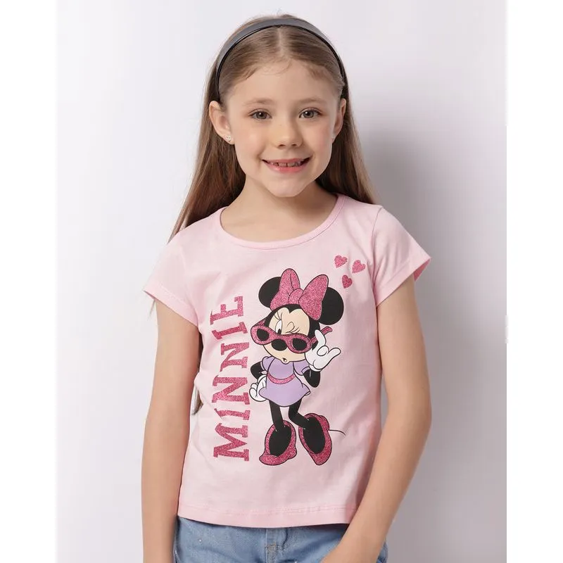 Camiseta Infantil Disney Minnie Manga Curta Rosa 8