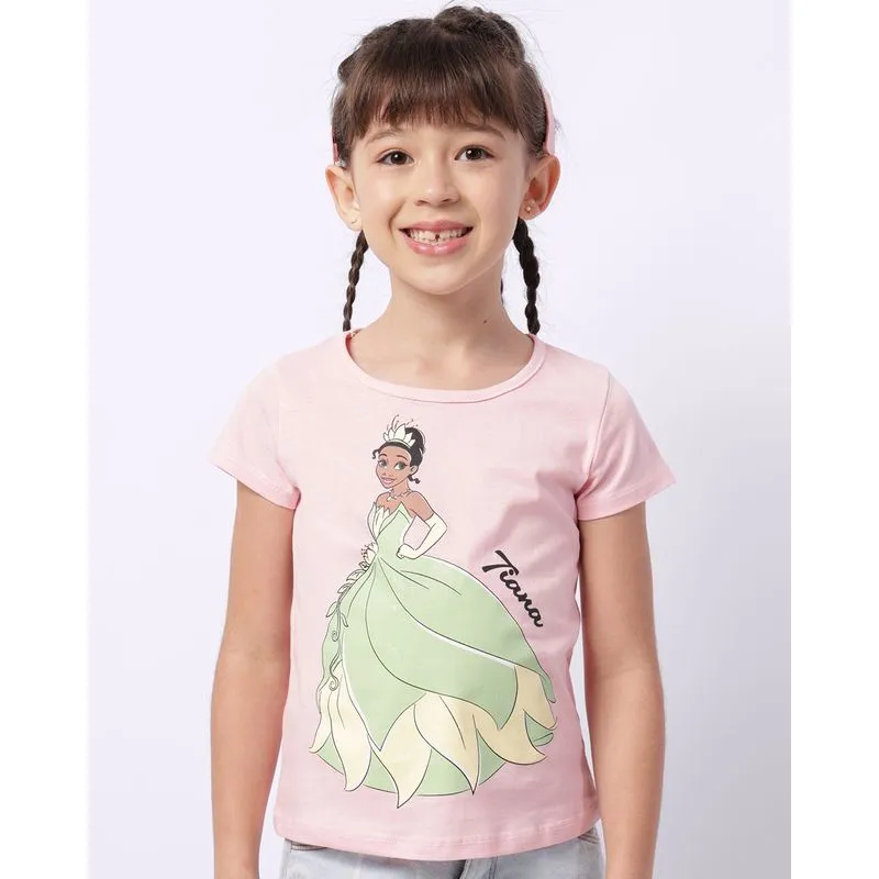 Camiseta Infantil Disney Tiana com Estampa Manga Curta Rosa 10