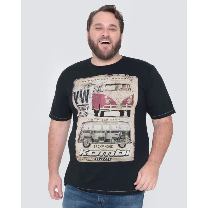 Camiseta Masculina Plus Size Kombi Preta G3