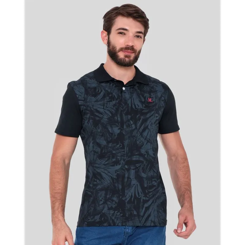 Polo Masculino Estampa Folhagem Preta G