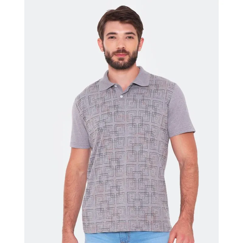 Polo Masculino Estampa Geométrica Cinza Claro M