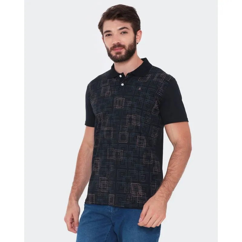 Polo Masculina Estampa Geométrica Preta P