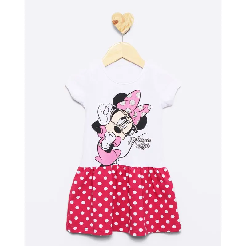 Vestido Bebê Curto Poá Disney Minnie Branco 1