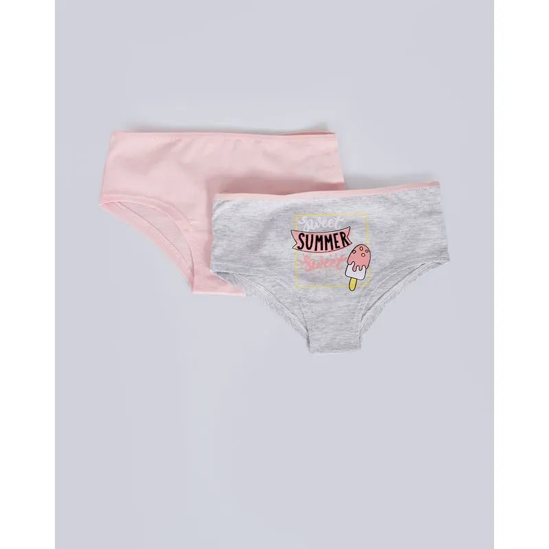 Kit 2 Calcinhas Infantil Estampa Summer Cinza Branca 10