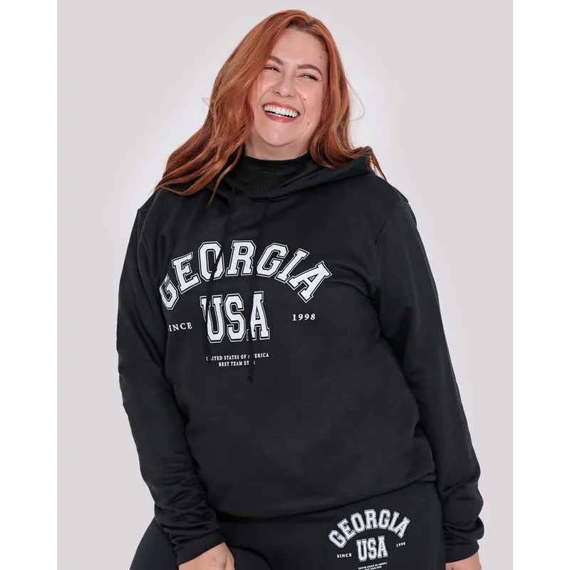 Blusão Moletom Feminina Plus Size Georgia Preta G3
