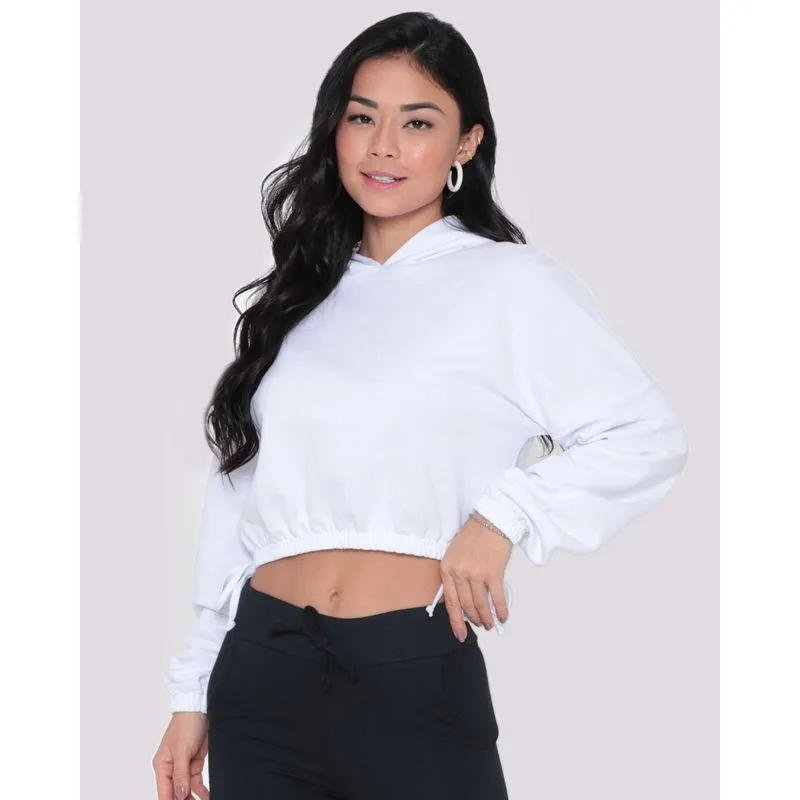 Blusa Cropped Moletinho Capuz Branco GG