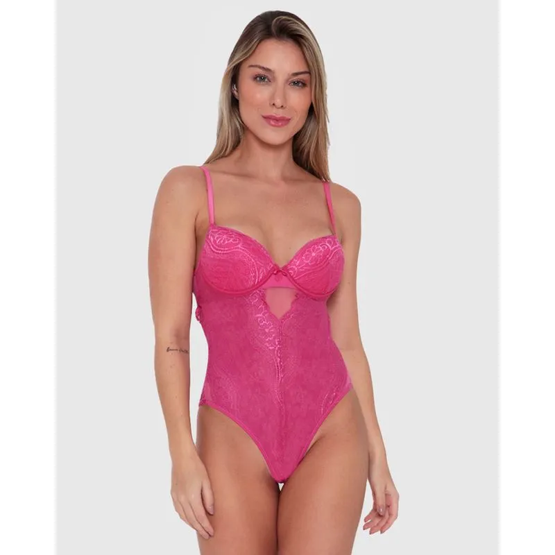 Body Feminino Bojo Tule Renda Rosa 44