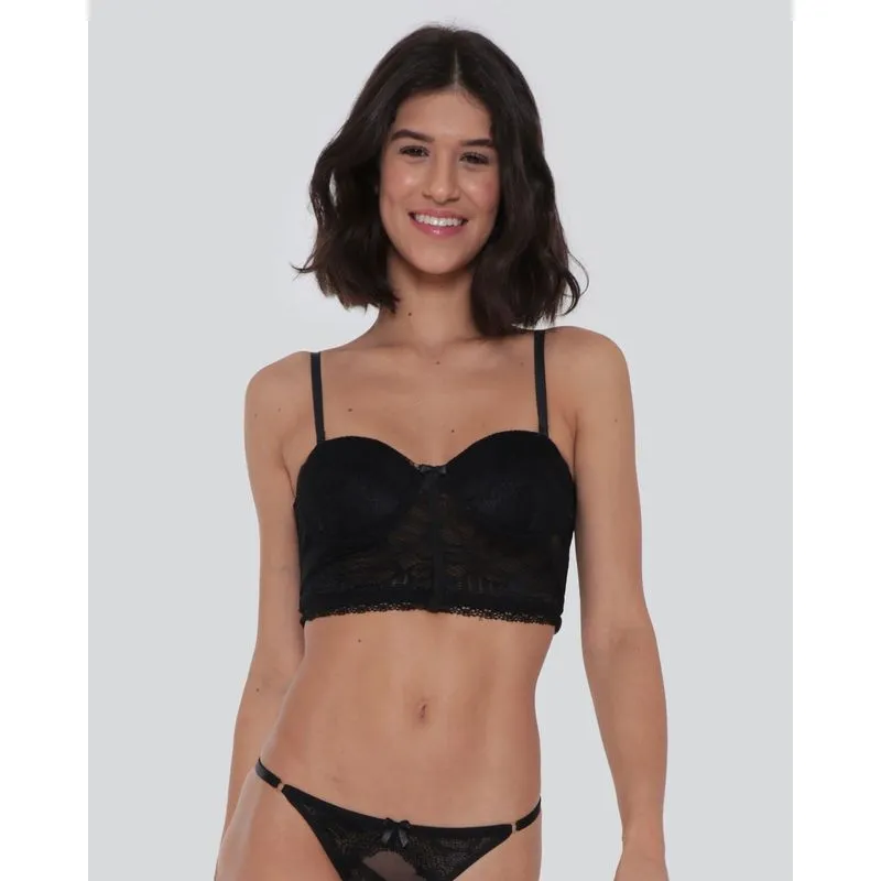 Sutiã Feminino Top Corpete Tule Renda Preto 44