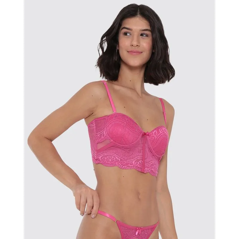 Sutiã Feminino Top Corpete Tule Renda Rosa 40