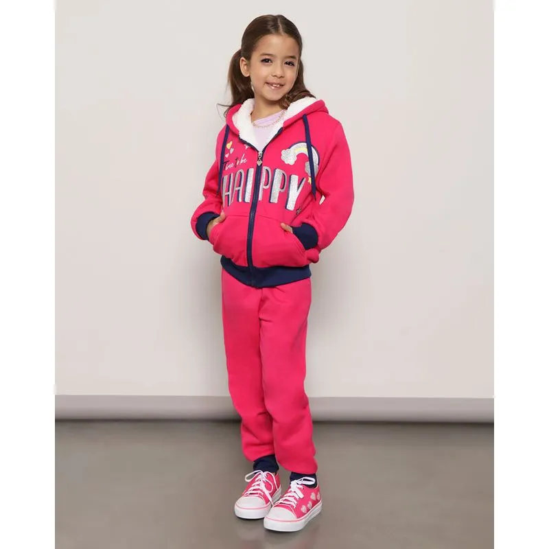 Conjunto Moletom Infantil Com Capuz Estampa Happy Rosa 8