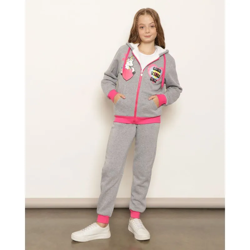 Conjunto Moletom Juvenil Estampa Unicórnio Mescla Cinza 10