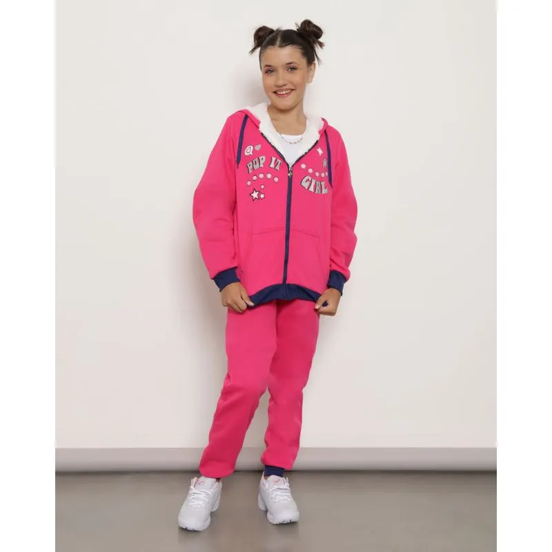 Conjunto Moletom Juvenil com Capuz Rosa Escuro 14
