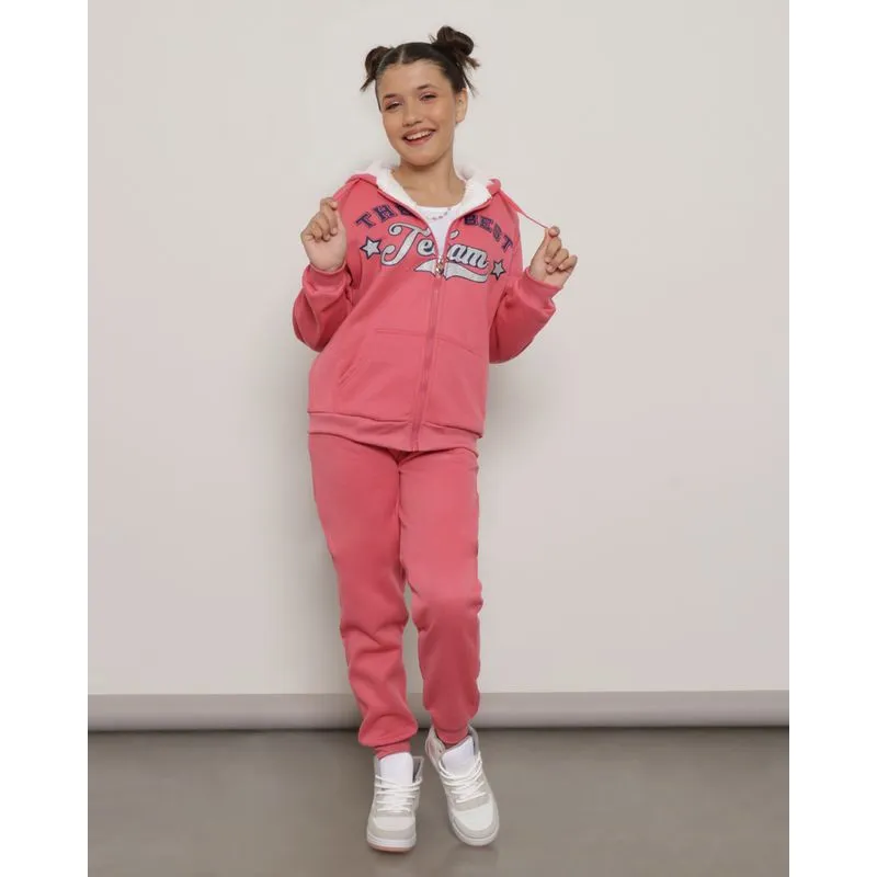 Conjunto Moletom Juvenil Capuz Com Pelinhos Estampa Rosa 12