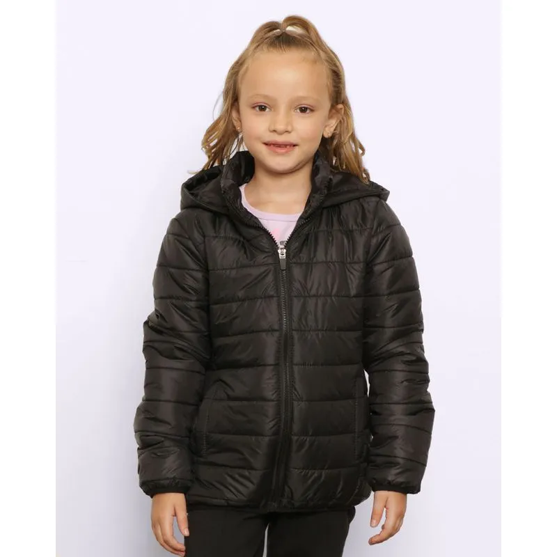 Jaqueta Infantil Puffer Bolsos Com Capuz Preta 4