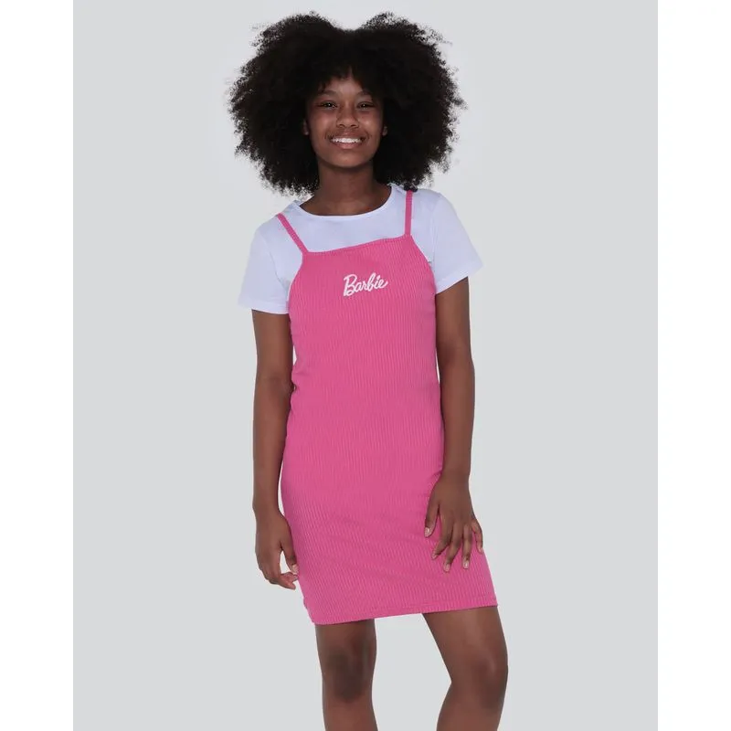 Vestido Juvenil Alcinha Canelado Bordado Barbie Rosa 14