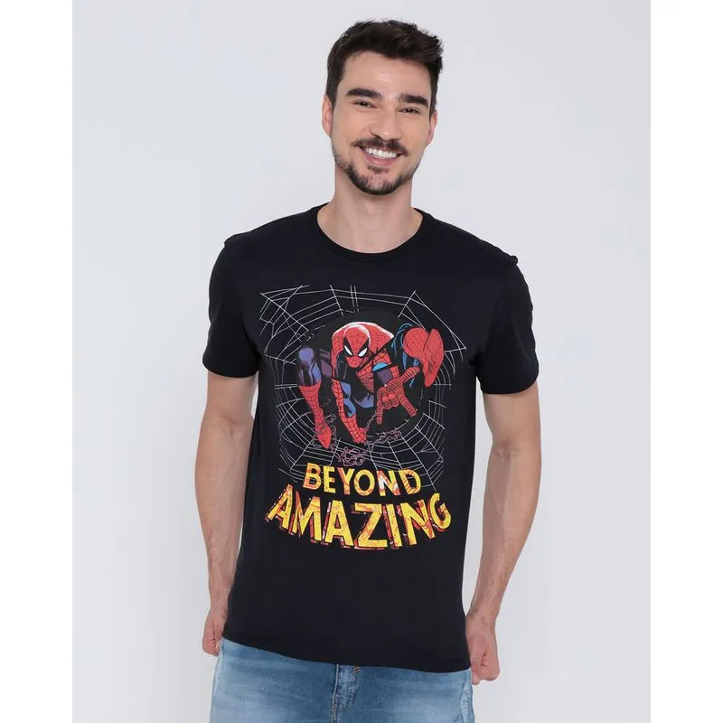 Camiseta Masculina Algodão Marvel Homem Aranha Preta GG