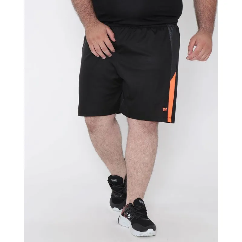 Bermuda Masculina Plus Size Esportiva Recorte Neon Preta G3