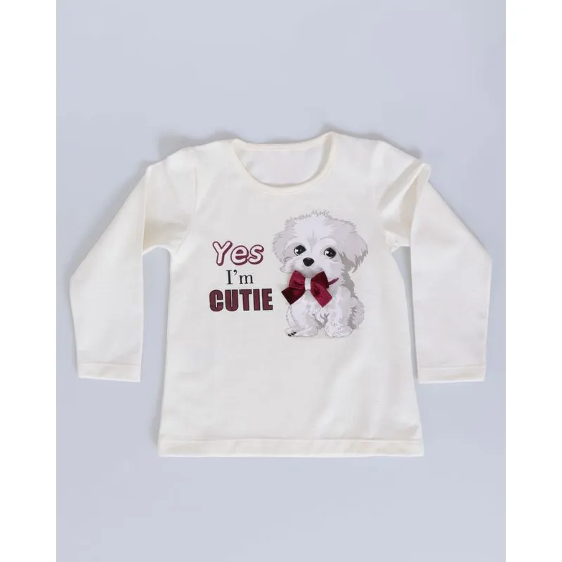 Blusa Bebê Manga Longa Cachorrinho Glitter Off White 3