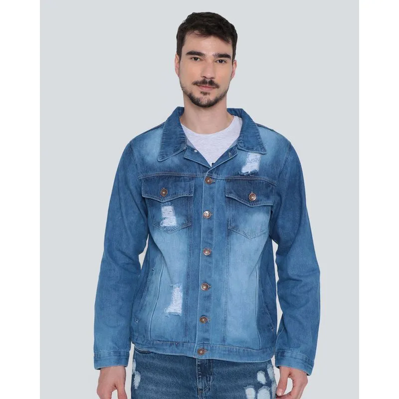 Jaqueta Jeans Masculina Destroyed Azul P