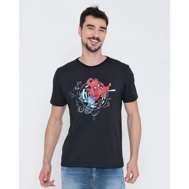 Camiseta Masculina Algodão Marvel Homem Aranha Preta P