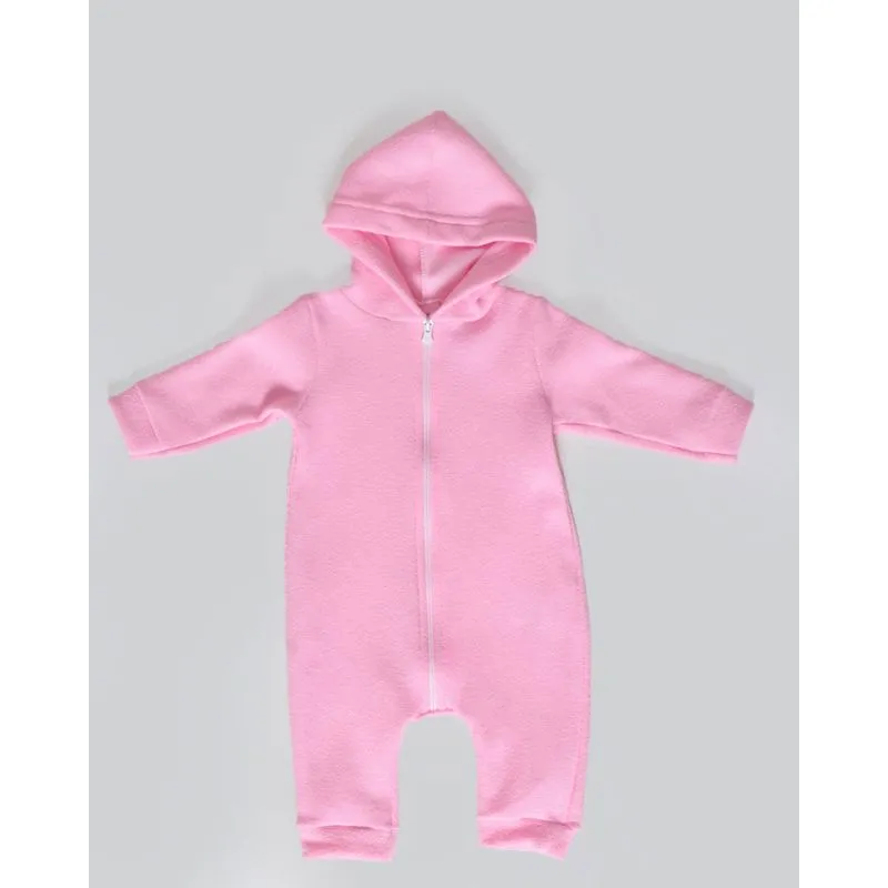 Macacão Bebê Com Capuz Boucle Rosa Claro G