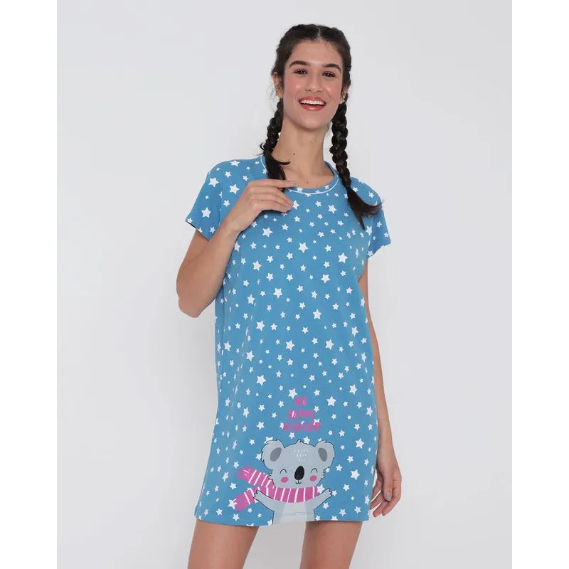 Camisola Feminina Manga Curta Coala Azul Claro P