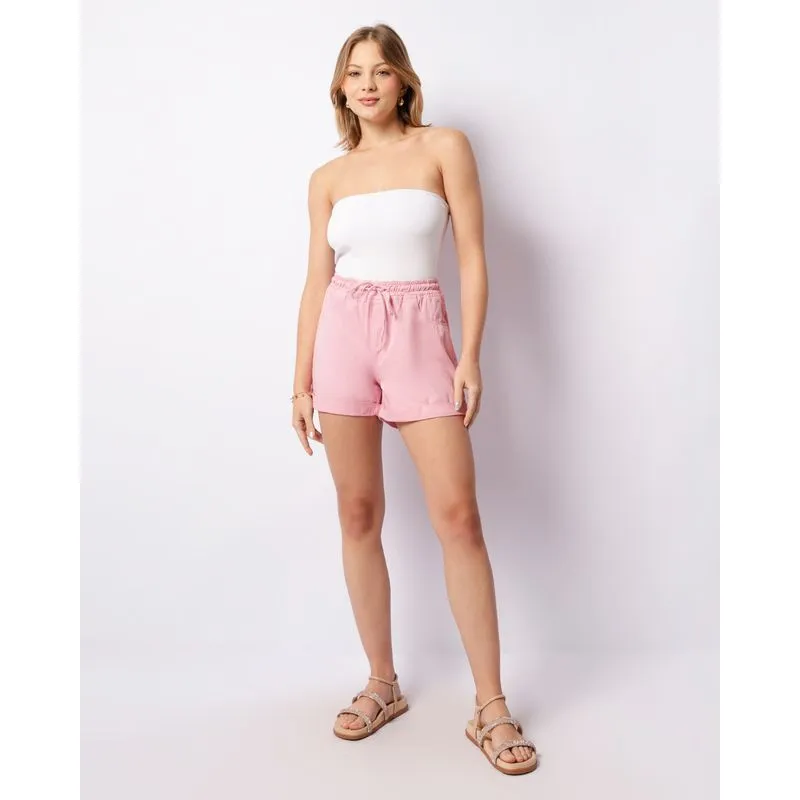 Short Sarja Feminina Elástico Rosa Claro 36