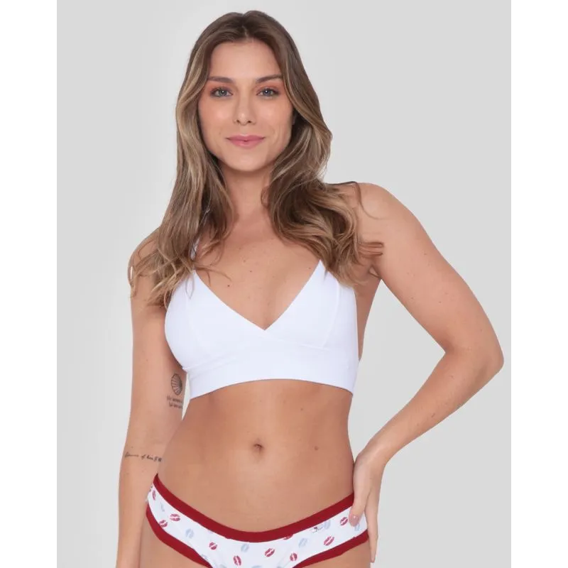 Sutiã Top Feminino Sem Bojo Alças Cruzadas Branco 42
