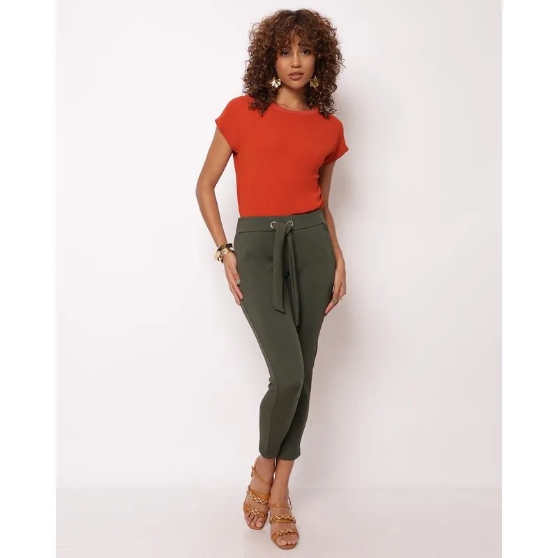 Calça Feminina Cigarrete Com Amarração Verde GG