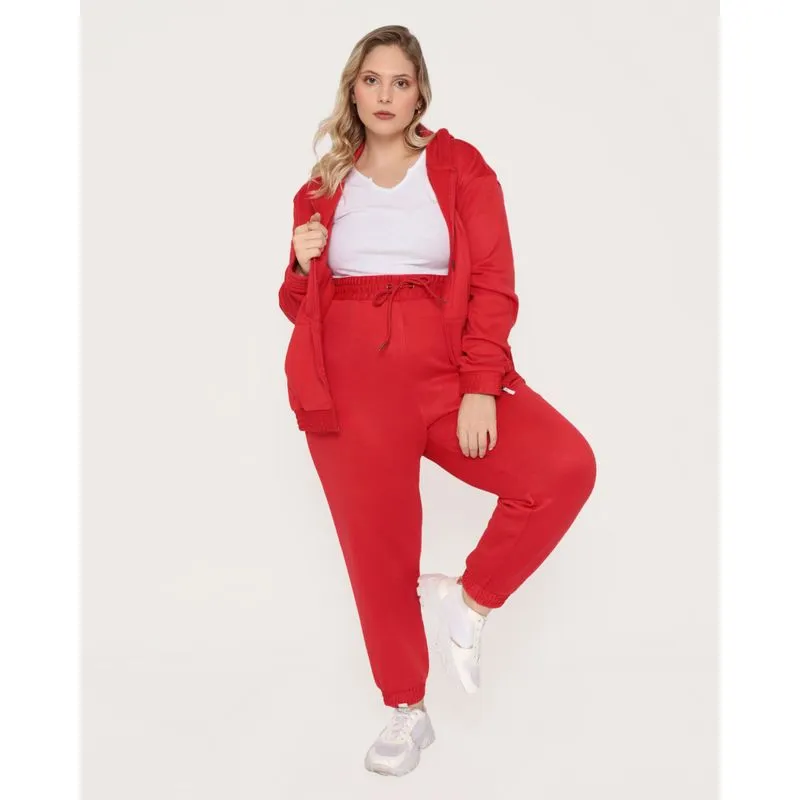 Calça Moletom Feminina Plus Size Jogger Vermelha G1
