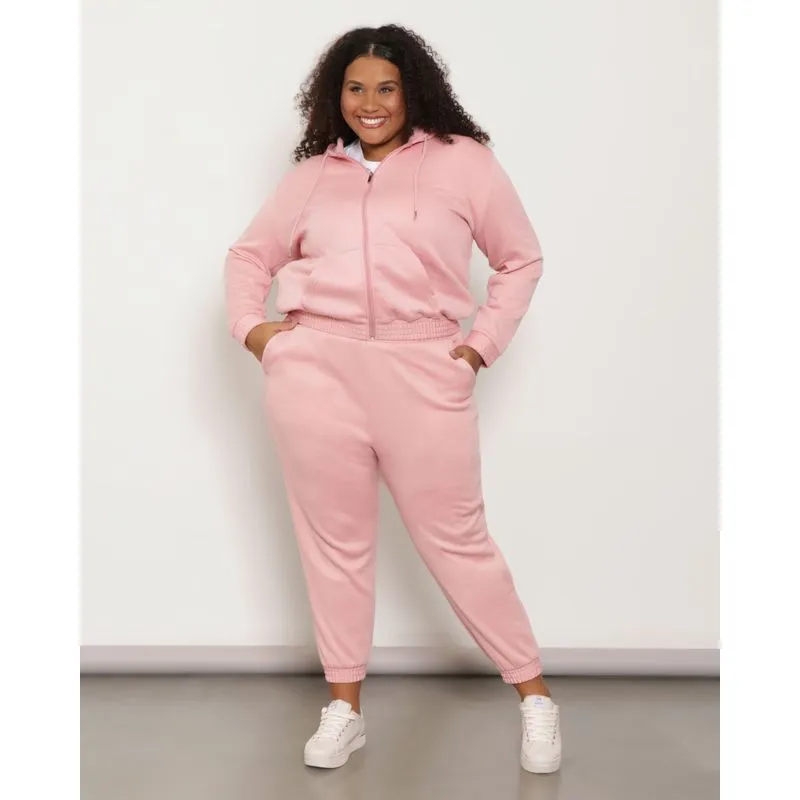 Calça Moletom Feminina Plus Size Jogger Rosa G1