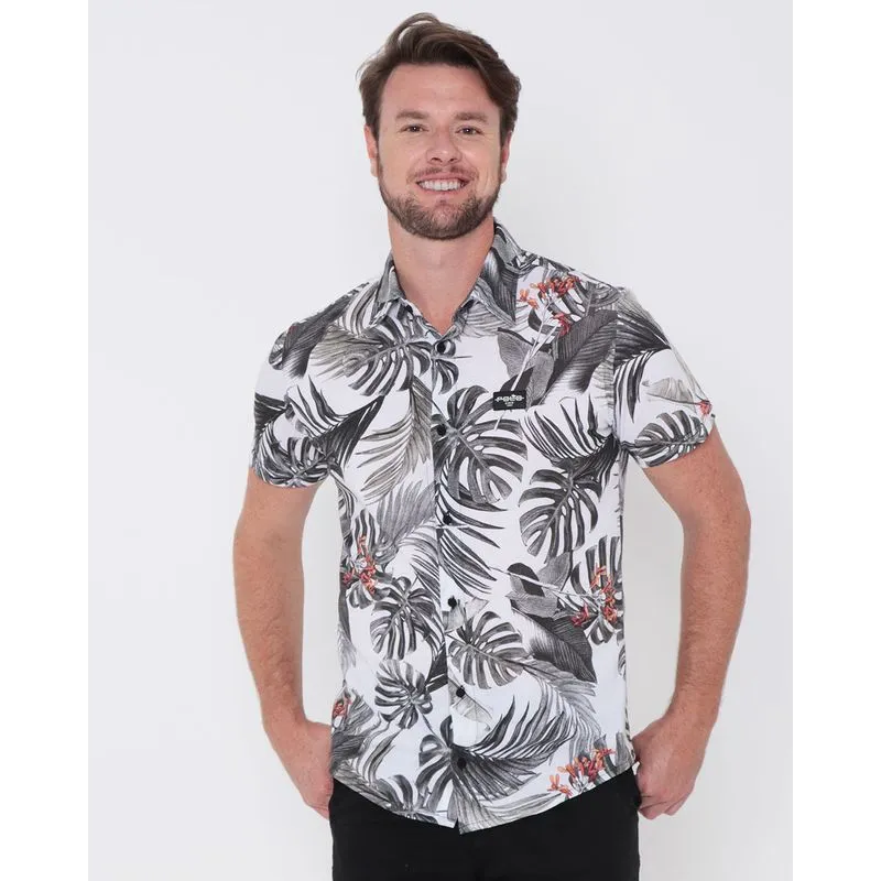 Camisa Masculina Estampa Floral Branca G