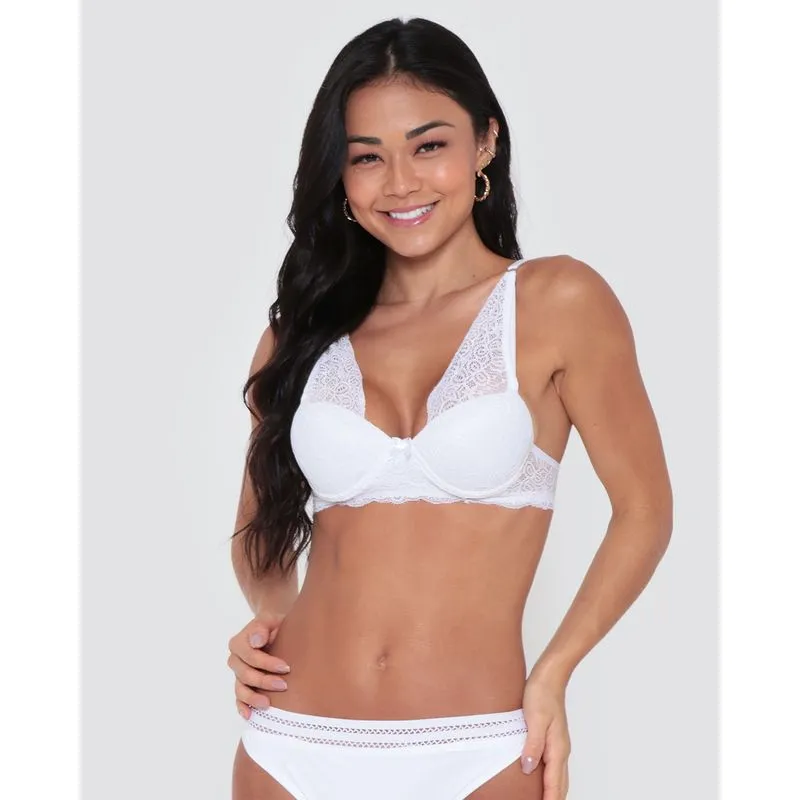 Sutiã Feminino Base Bojo Decote V Renda Branco 44