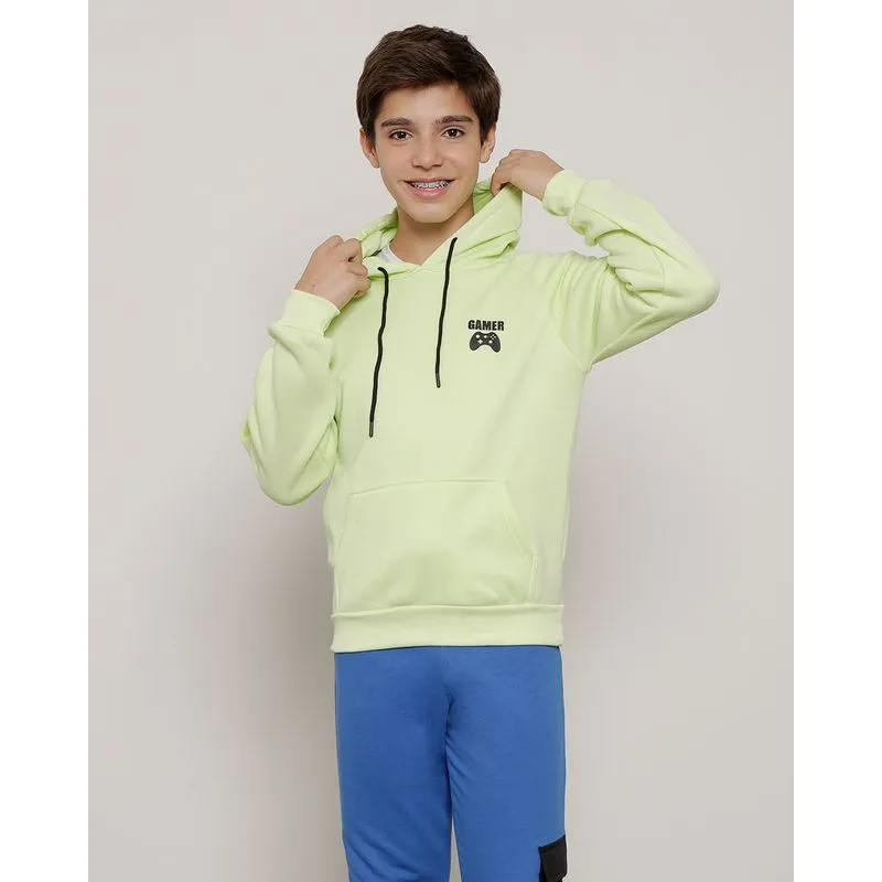 Blusa Moletom Juvenil Capuz Recortes Verde Neon 12
