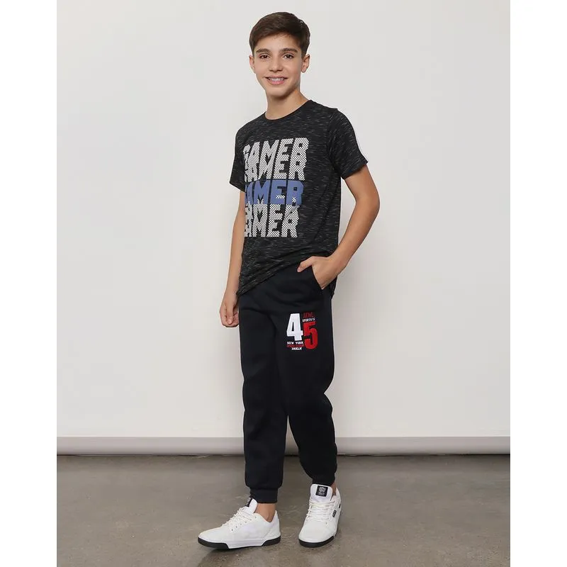 Calça Moletom Juvenil Com Bordado Jogger Marinho 14