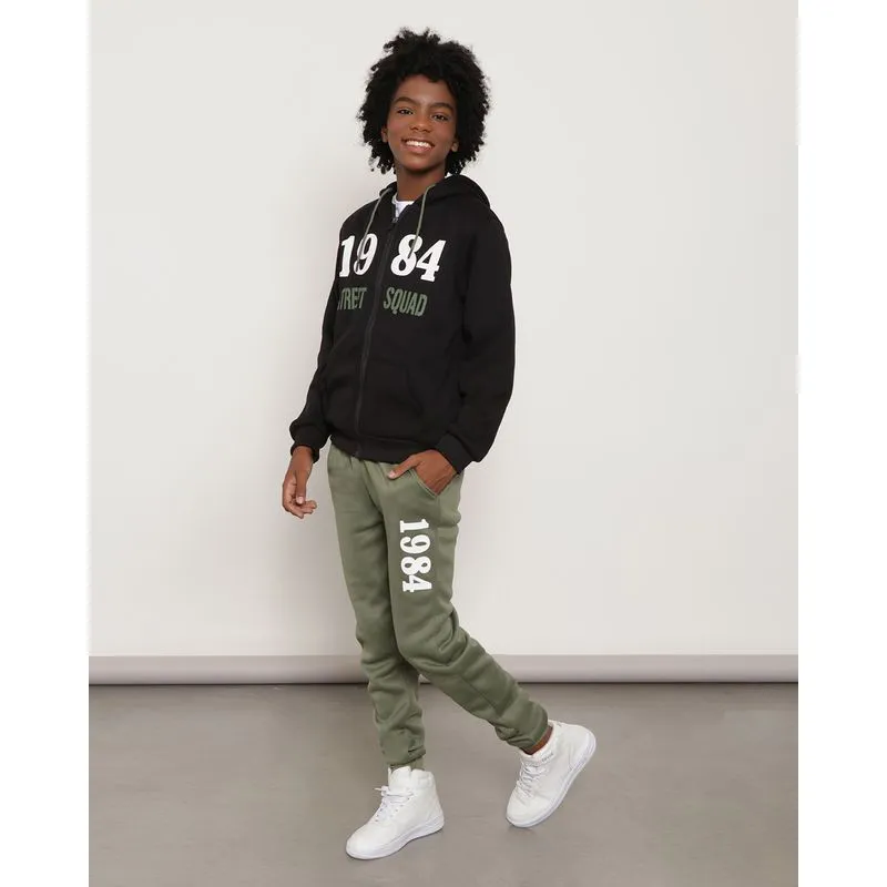 Conjunto Moletom Juvenil Estampado Com Capuz Preto 14