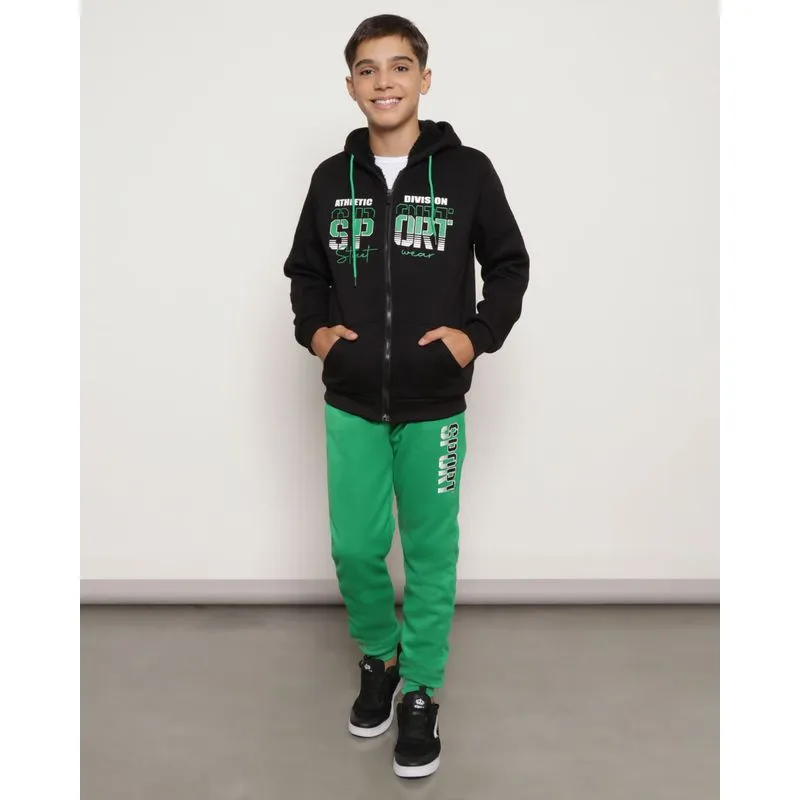Conjunto Moletom Juvenil Com Capuz Estampa Sport Preto 16