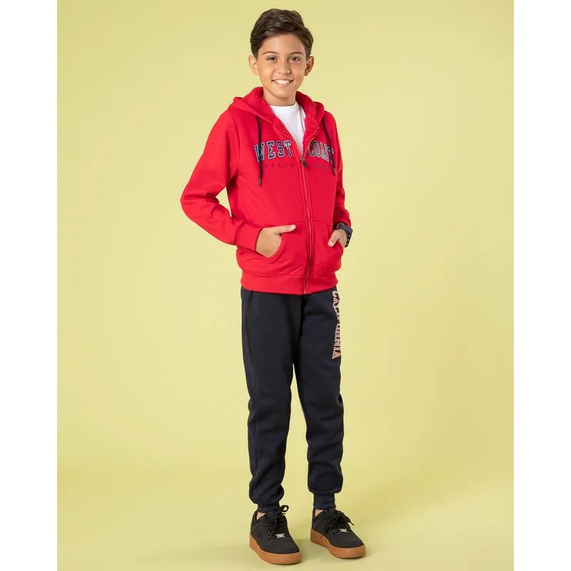 Conjunto Moletom Juvenil Longo Capuz Com Estampa Vermelho 14