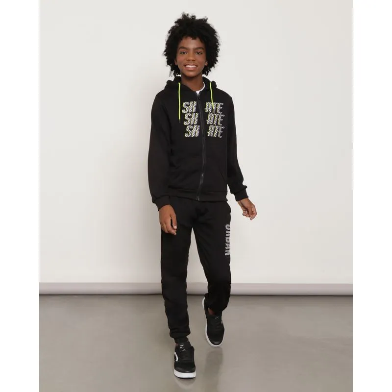 Conjunto Moletom Juvenil Estampa Skate Com Capuz Preto 14