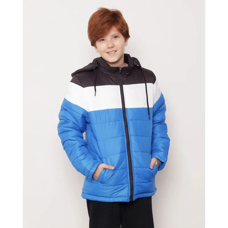 Jaqueta Juvenil Puffer Poliamida com Capuz Removível Azul 14