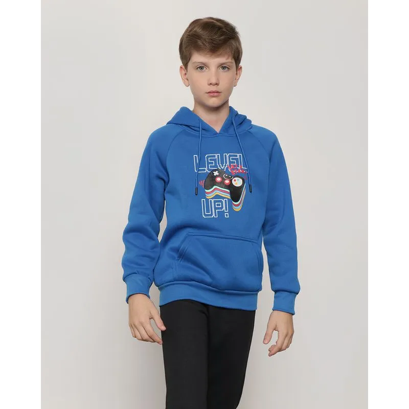 Blusão Moletom Infantil Com Capuz Level Azul 8