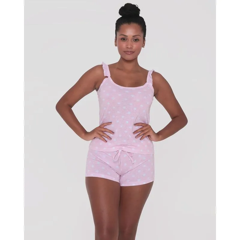 Pijama Feminino Alcinha Babado Poá Rosa Claro G