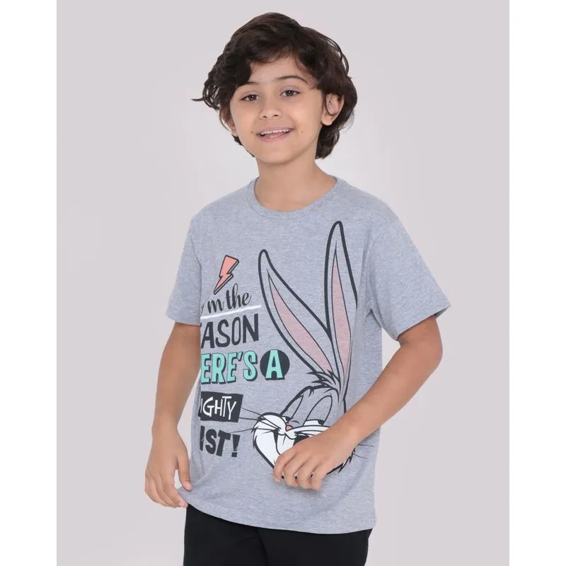 Camiseta Infantil Manga Looney Tunes Pernalonga Cinza 4