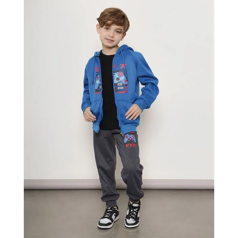 Calça Moletom Infantil Com Bolso e Estampa Game Cinza 4