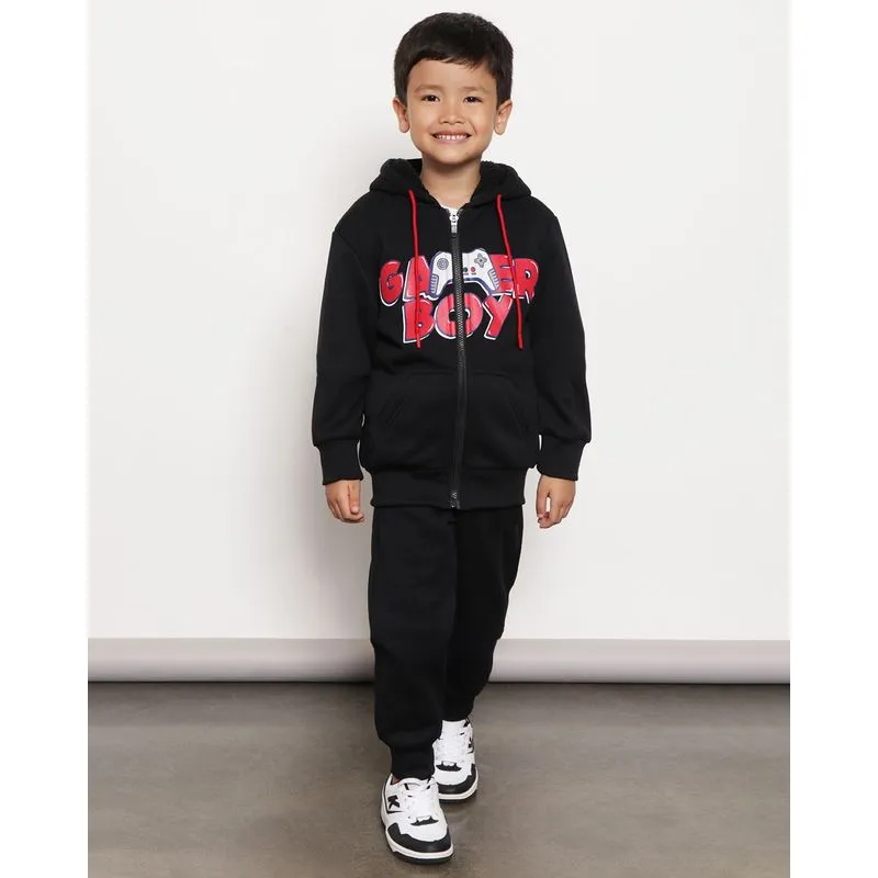 Conjunto Moletom Infantil Longo Capuz Com Estampa Preto 4