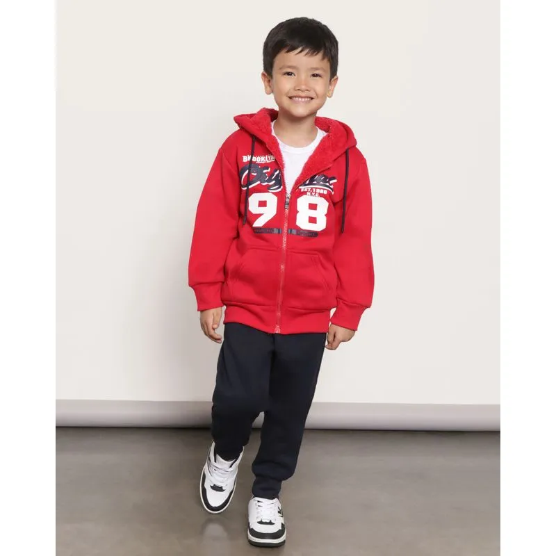Conjunto Moletom Infantil Com Capuz Estampa Brooklin Vermelho 4