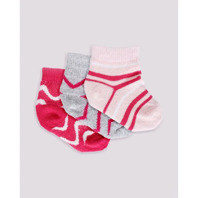 Kit Meia Bebê 3 Pares Listras Rosa Cinza 19 A 21