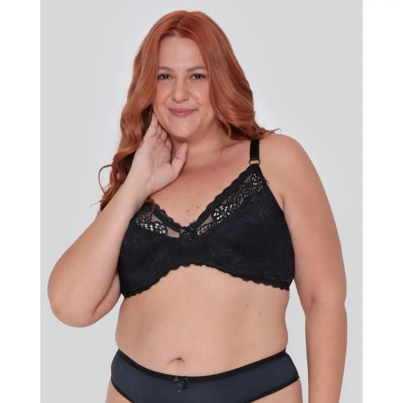 Sutiã Plus Size Sem Bojo Base Renda Preto 50