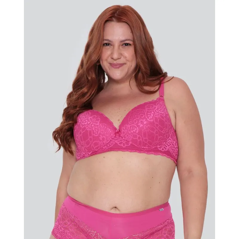 Sutiã Plus Size Com Base Renda Rosa 50