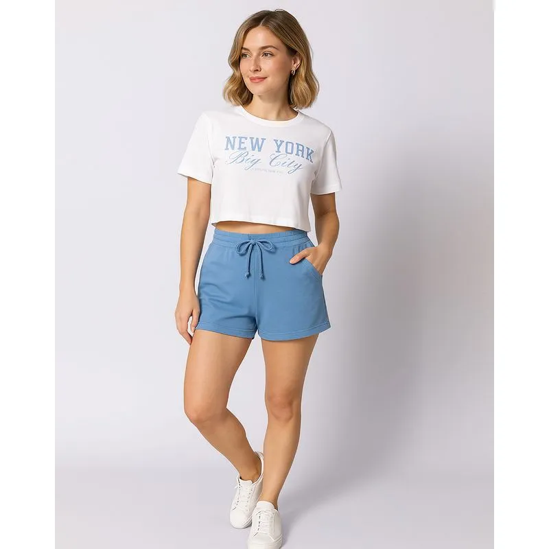 Short Feminino Curto Com Bolso Azul Claro M